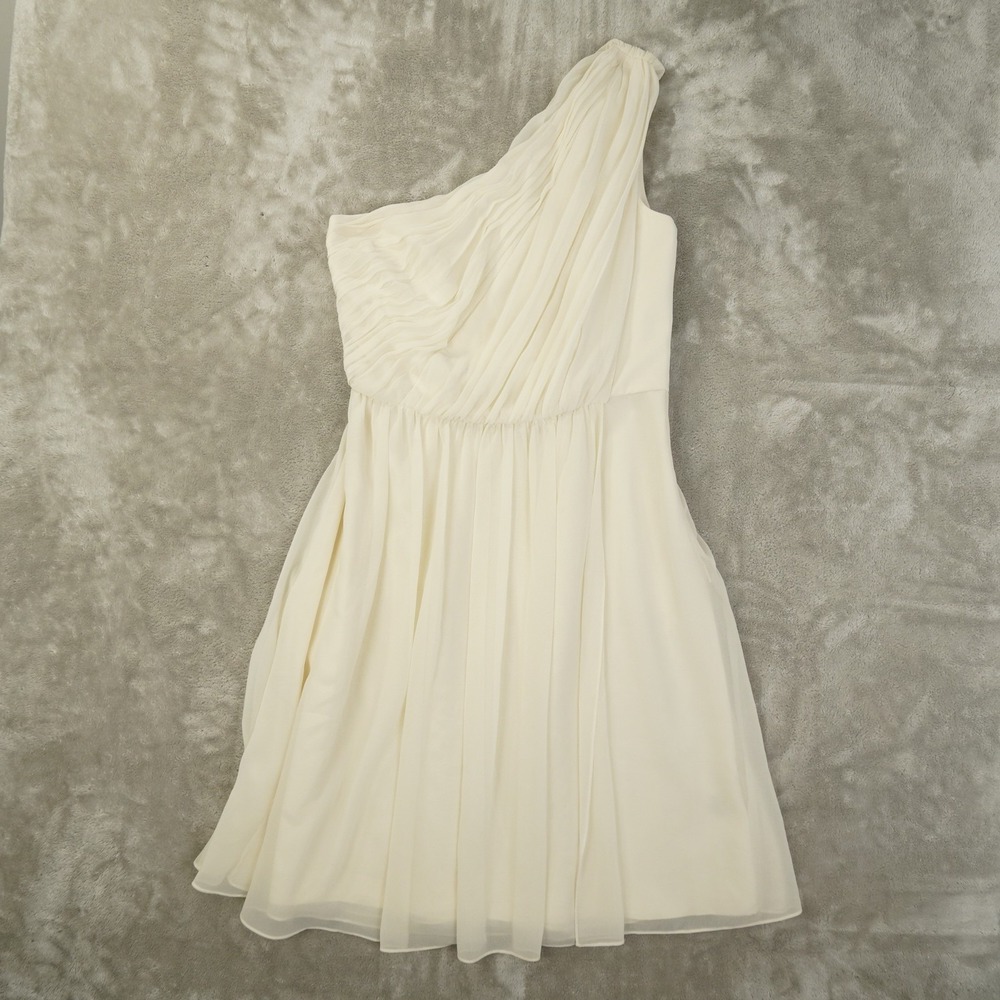 Lauren Ralph Lauren One Shoulder Chiffon Dress Women's 10 Ivory Cocktail Wedding
